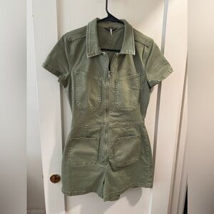 Free People Khaki/Olive Green Romper W Zipper